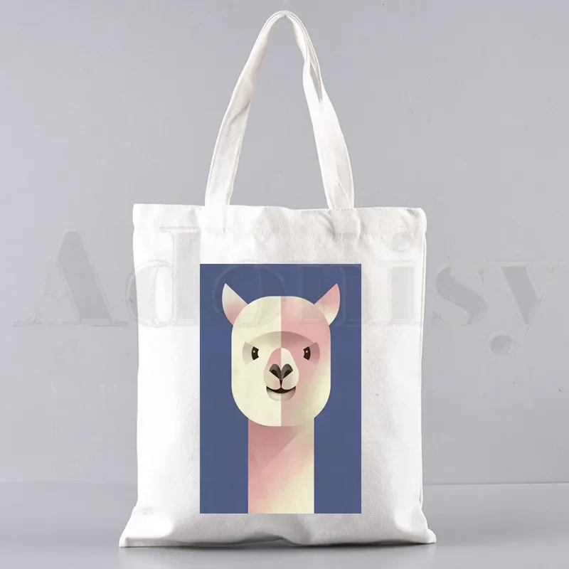 Alpaca No Prob Bolsas Unissex Lona Lhama Design Atraente Sacola Uso Diário Reutilizável Viagem Casual Pretty Shopping Bag