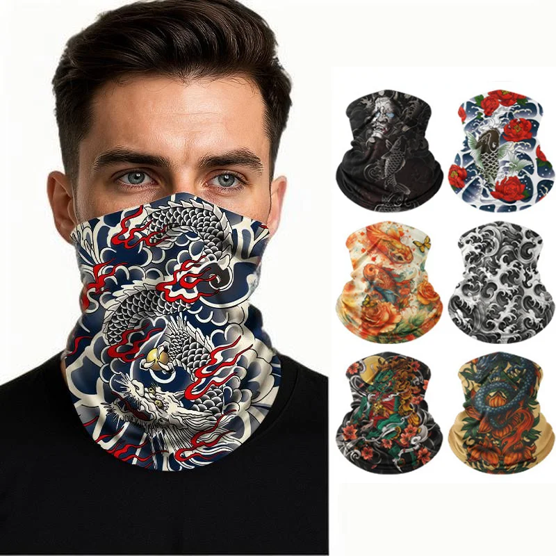 Bandana con diseño de dragón para hombre y mujer, polaina para el cuello para esquiar, correr, bufanda envolvente, máscara, pasamontañas para ciclismo, tocado más cálido, deportes
