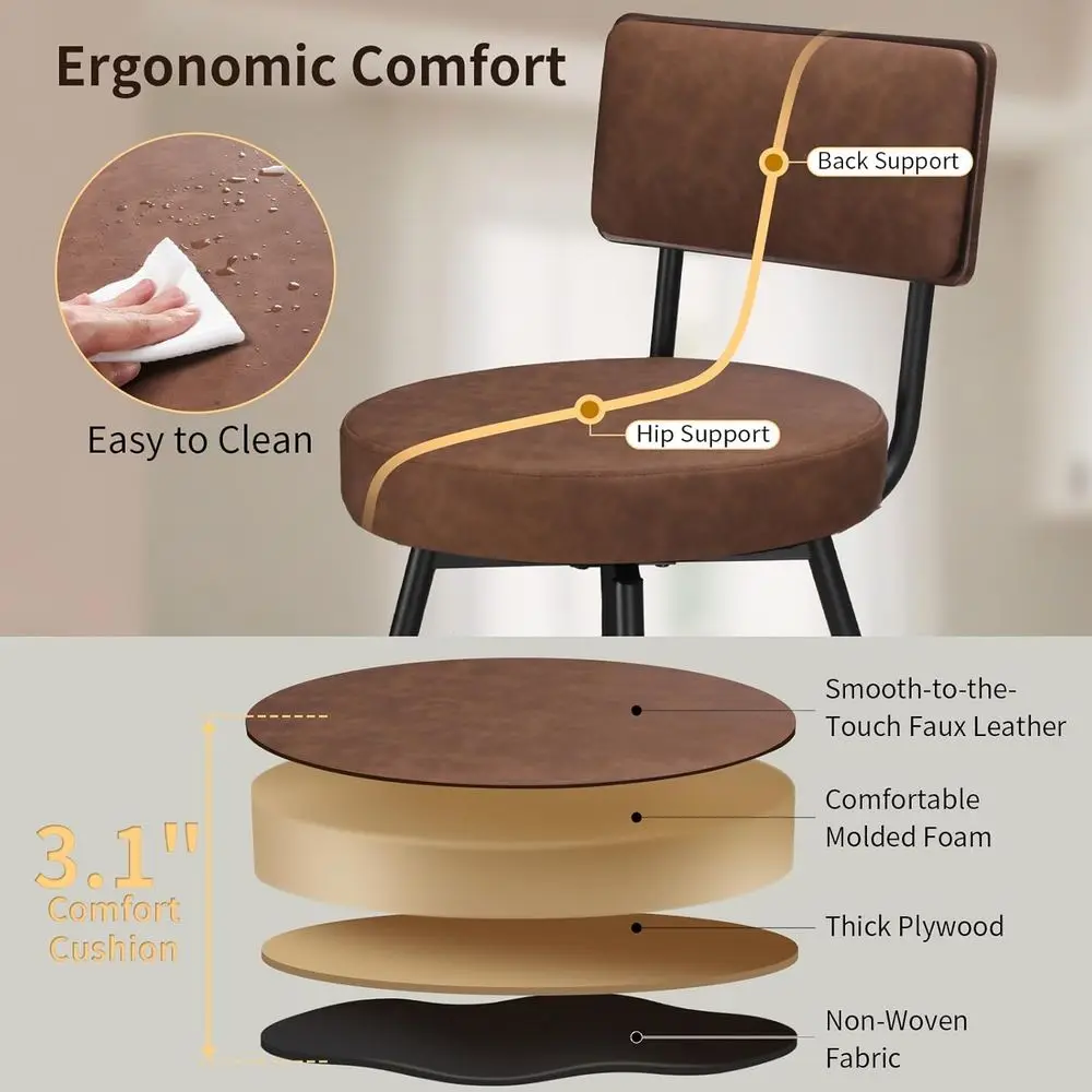 مجموعة من 2 25 مقعدًا دوارًا من الجلد الصناعي مع مسند ظهر، طراز مزرعة ريفية، بني #6