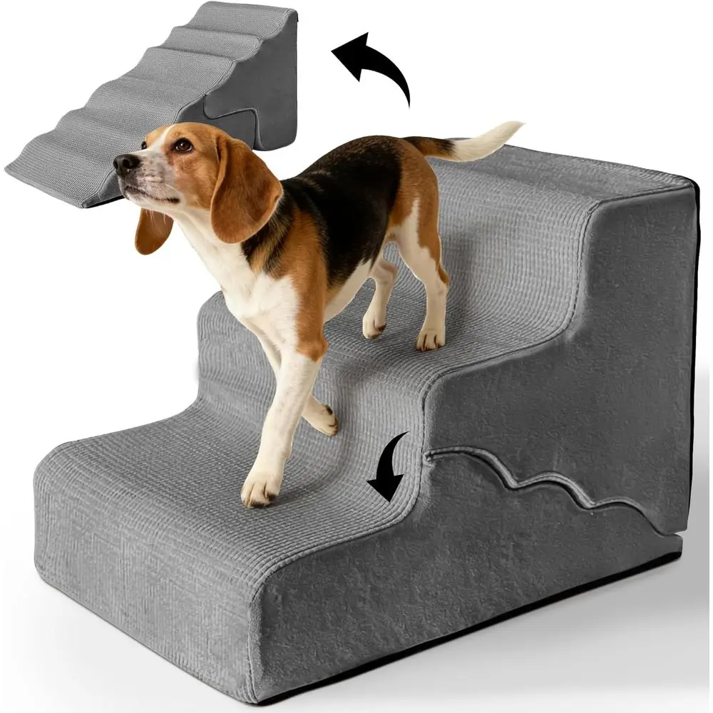 

3-Tier Pet Stairs for Small Dogs and Cats, Indoor Couch Access Ladder with Non-Slip Base and Washable Cover, Beige