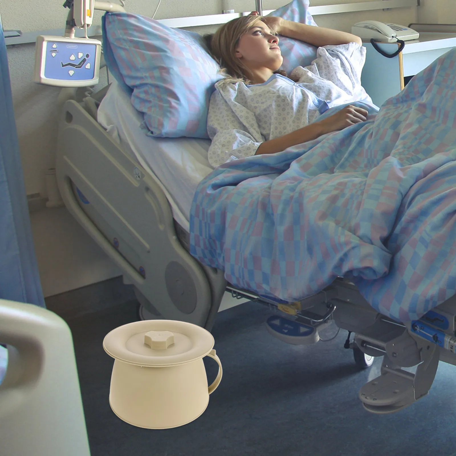 Bedside Urinal Light Yellow Thickened Plastic Chamber Pot Portable Bedpan Covered Spittoon for Elderly Bedridden