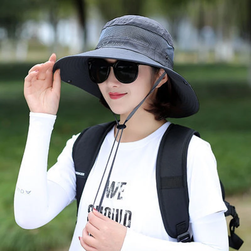 Summer UV Protection Sun Hat Unisex Breathable Mesh Fisherman Hats Travel Multifunction Portable and Foldable Big Brim Beach Cap