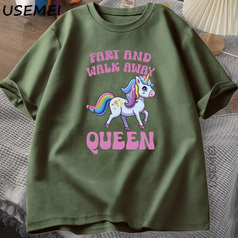 Fart and Walk Away Funny Unicorn T-shirt Casual Cotton Top for Men & Women Summer Fashion Short-sleeve Graphic T Shirts Clothes