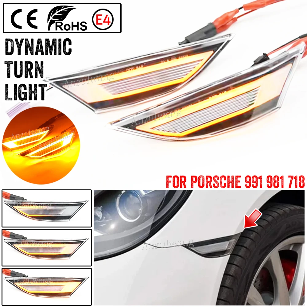 For Porsche 991 981 718 Cayman Boxster Cayenn LED Front Side Marker Lights Turn Signal Lamp 2Pcs