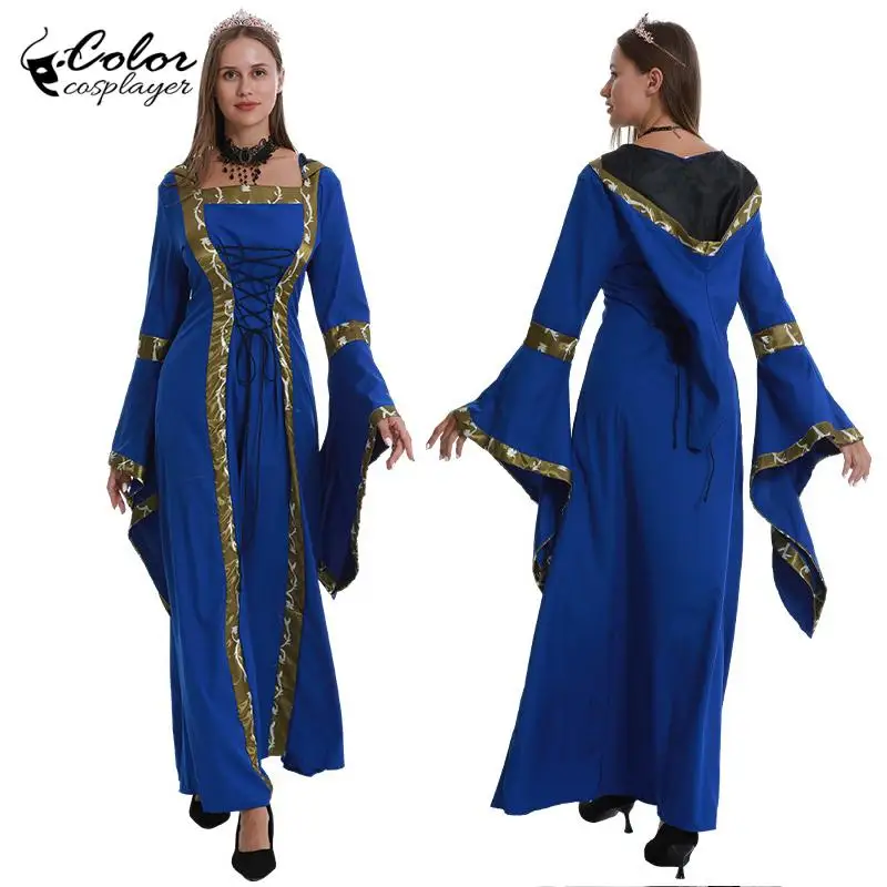 

Color Cosplayer Hooded Medieval Gown Noble Princess Dress Retro Women Robe Halloween Cosplay Costume Stage Performance Clothes