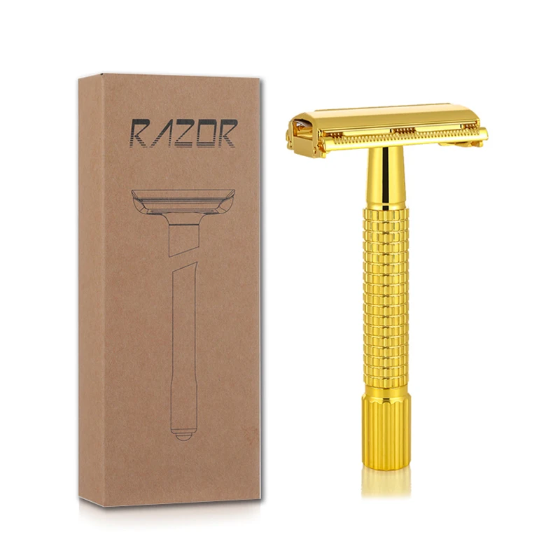 Whityle Classical Safety Razor For Men Manual Butterfly Razor Double Edge Shaver Gold copper With 10 Blades