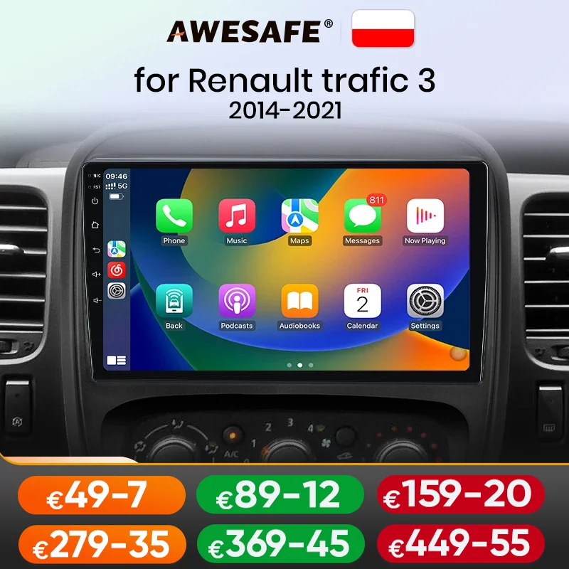 AWESAFE Wireless CarPlay for Apple Android 13 Auto Radio for Renault Trafic 3 2014-2021 For Opel Vivaro B 2014-2018 Multimedia