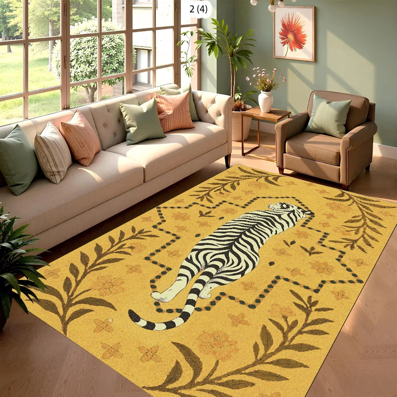 Yellow Background White Tiger Area Rug Floor Mat Door Mat Entrance Mat for Decoration Living Room Carpet