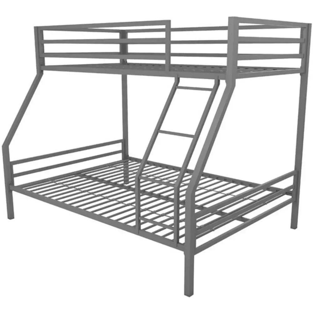 Kid Bed Metal Bunk Bed Frame for Kids Teens with Angled Ladder  High Guardrail and Metal Slats Underbed Storage Space Bed