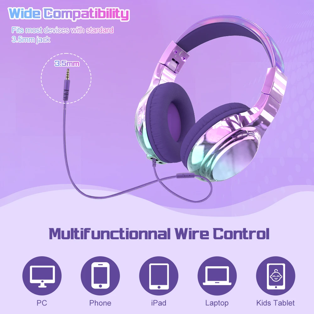 Kids Headphones Wired 3.5mm Jack Stylish Foldable Children's Gaming Headset With Mic For iPhone Computer Tablet PC Girls Gifts