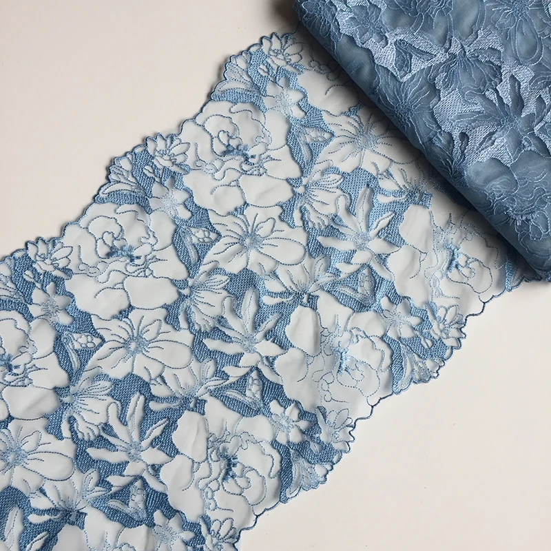 

20Yards Blue Embroidered Lace Trim Floral Fabric Mesh Sleeves Bra Dress Lingerie Sewing Underwear Trimmings High Quality