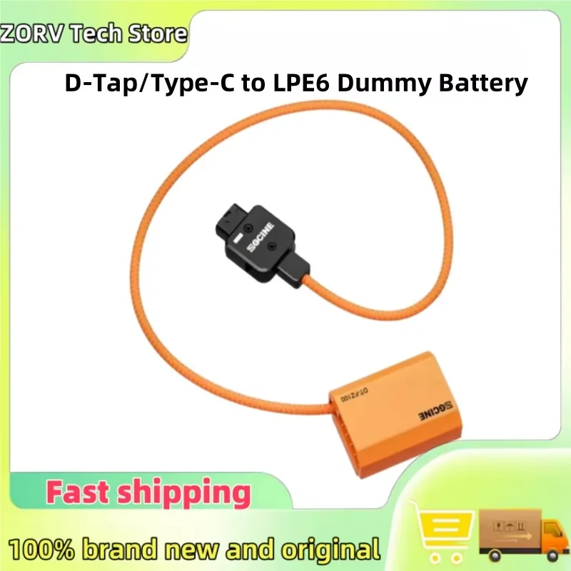 ZGCINE DT-LPE6 D-Tap/Type-C to LP-E6NH Dummy Battery Braided Wire DC Coupler for Canon R/R5/R6/R5 C/R7/R6 Mark II/5D Mark/6D/70D