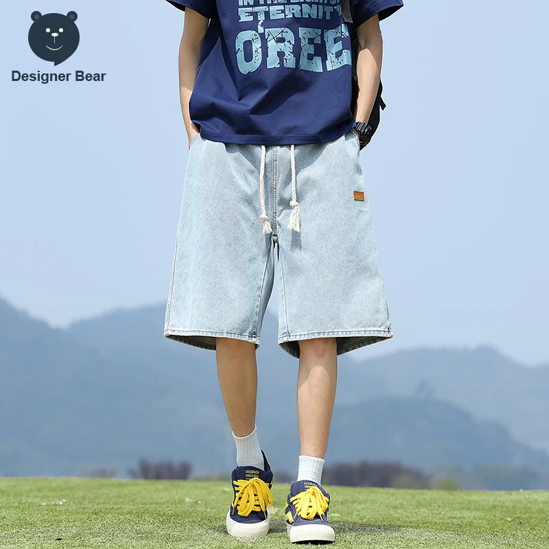 High Quality Men's Summer Denim Shorts Thin Baggy Trendy Knee Length Pants Cotton Drawstring Jeans Shorts Bermuda Jorts Man view 3