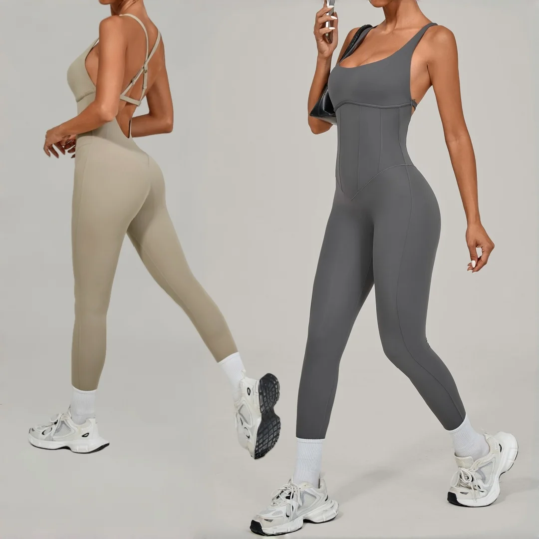 

Узкий персиковый комбинезон для йоги, спортивный комбинезон для фитнеса, регулируемый ремень с открытой спиной, цельная одежда для танцев, бега, тренировок, боди для спортзала