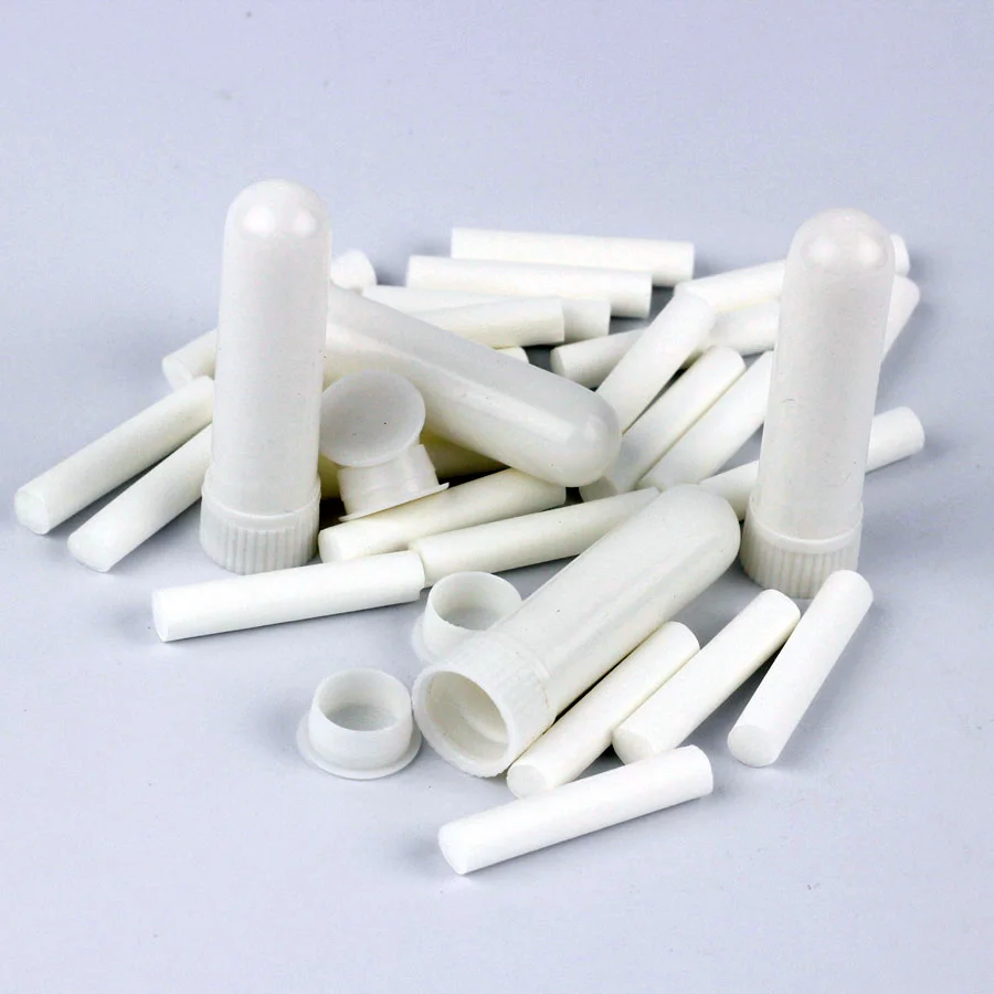 200Pcs Empty White Plastic Blank Nasal Aromatherapy Inhalers Tubes Sticks w/ Cotton Wicks For Essential Oil Nose Nasal Container