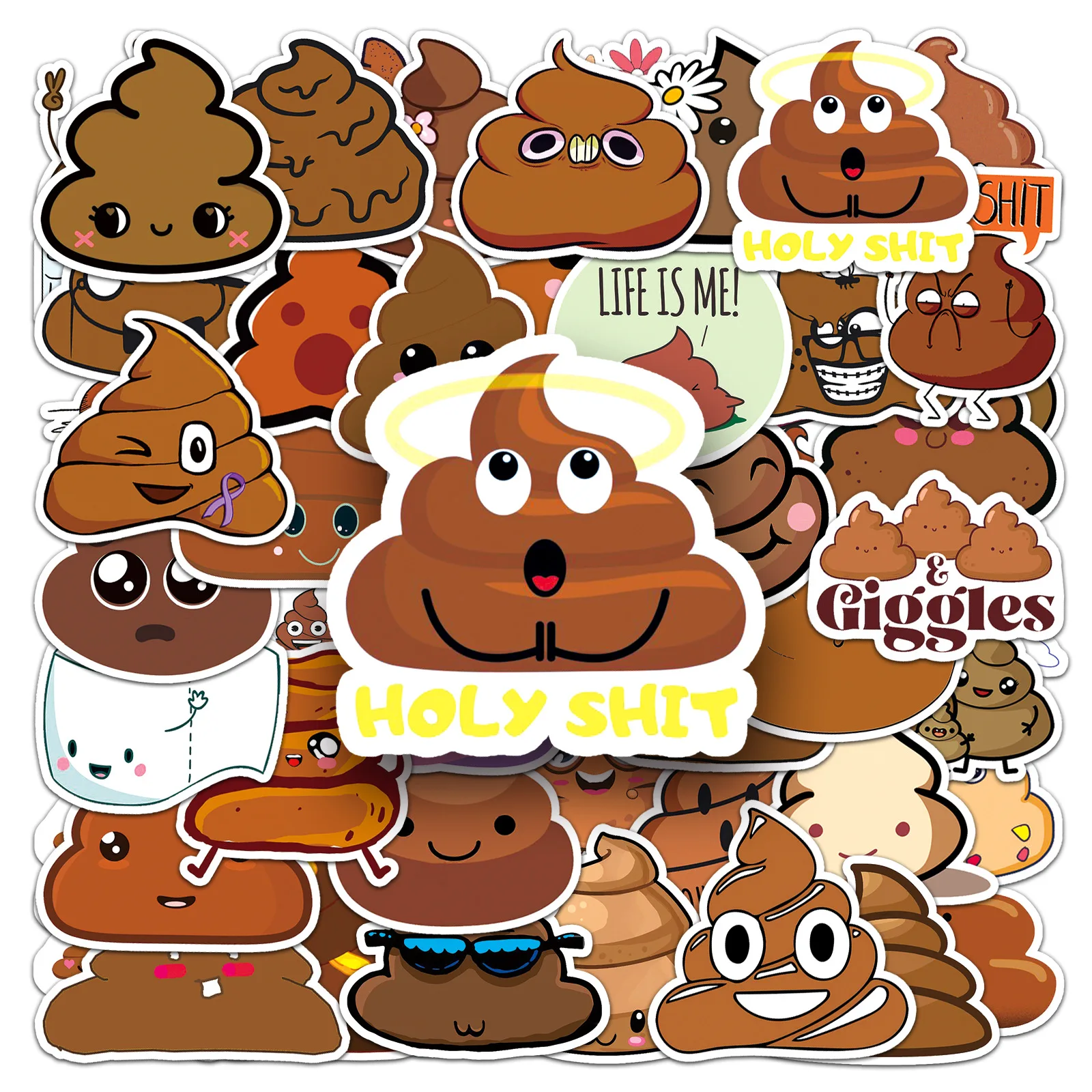 10/50PCS  Funny Poop Emoticons Toilet Sticker Cartoon Stool Sticker for Suitcase Box Helmet Guitar Water Cup Notebook Party Gift