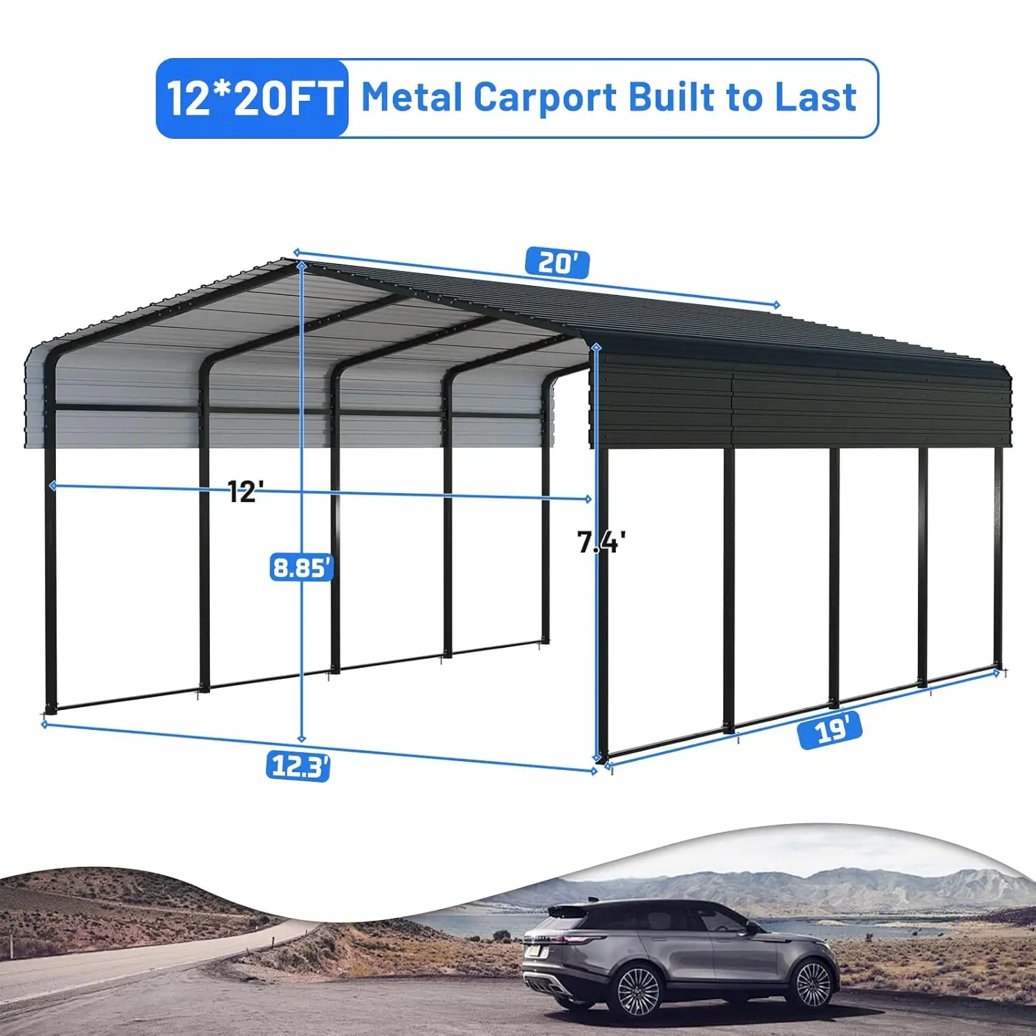 

12x20FT Customized All Weather Car Shelter, Heavy Duty Metal Canport with Galvanized Structure & Reinforced Base