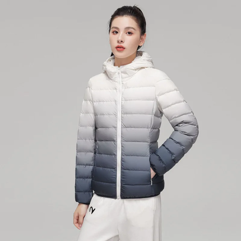 

Женское зимнее пальто с капюшоном, парка на 90% утином пуху, новая модная куртка с градиентом, ультра легкие осенние теплые парки, ветровка