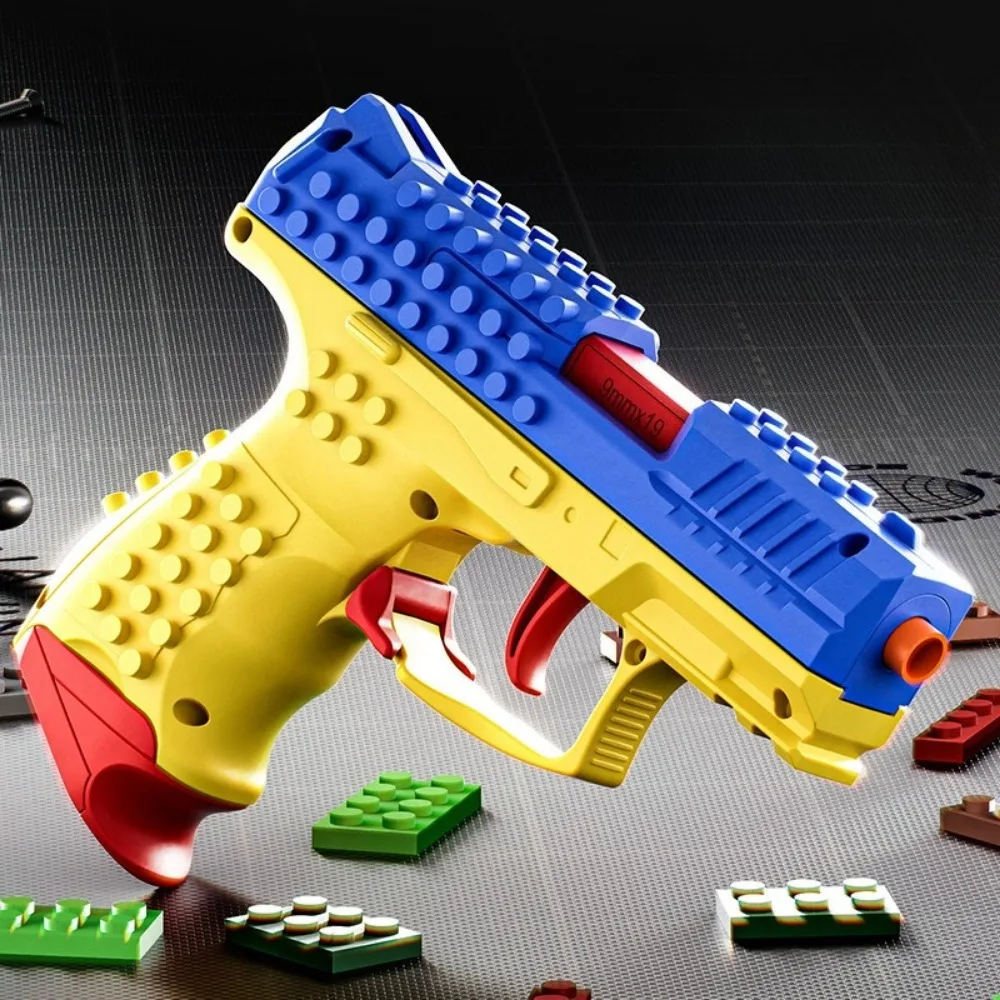 VP9 Building Block Assembly Toy Gun with Interactive Ejection Continuous Firing Blowback Soft Bullet Pistol Birthday Gift