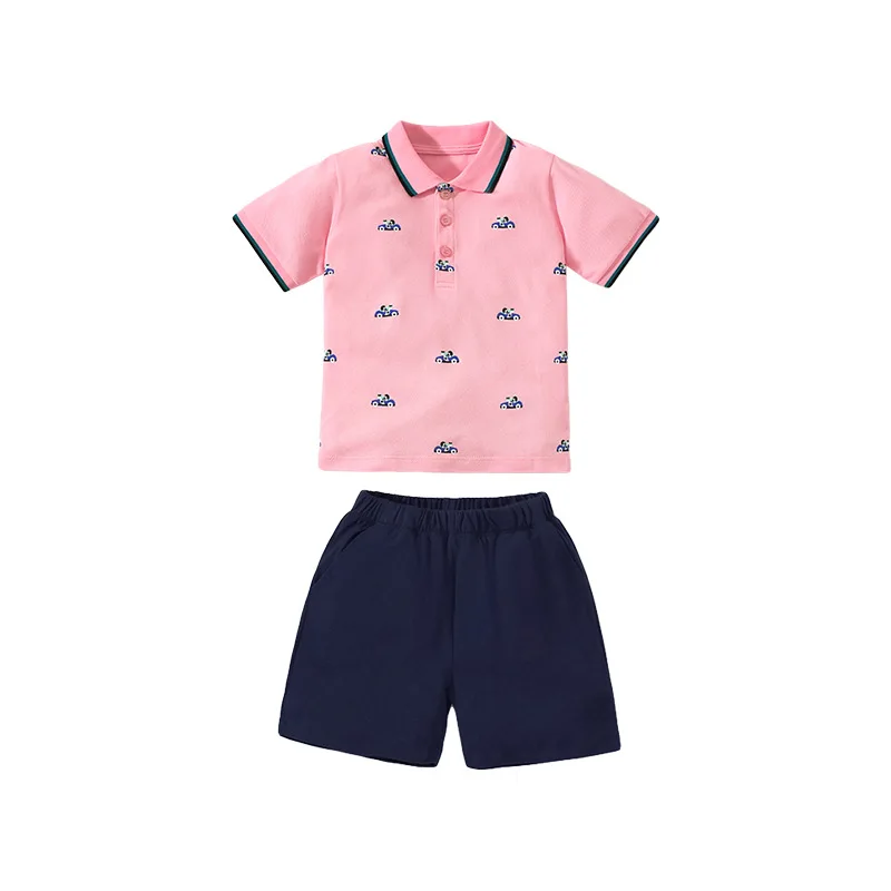 

Boys' Suit Summer ChildrenPOLOTwo-Piece Shirt Lapel Print Cotton Children's SuitBaist