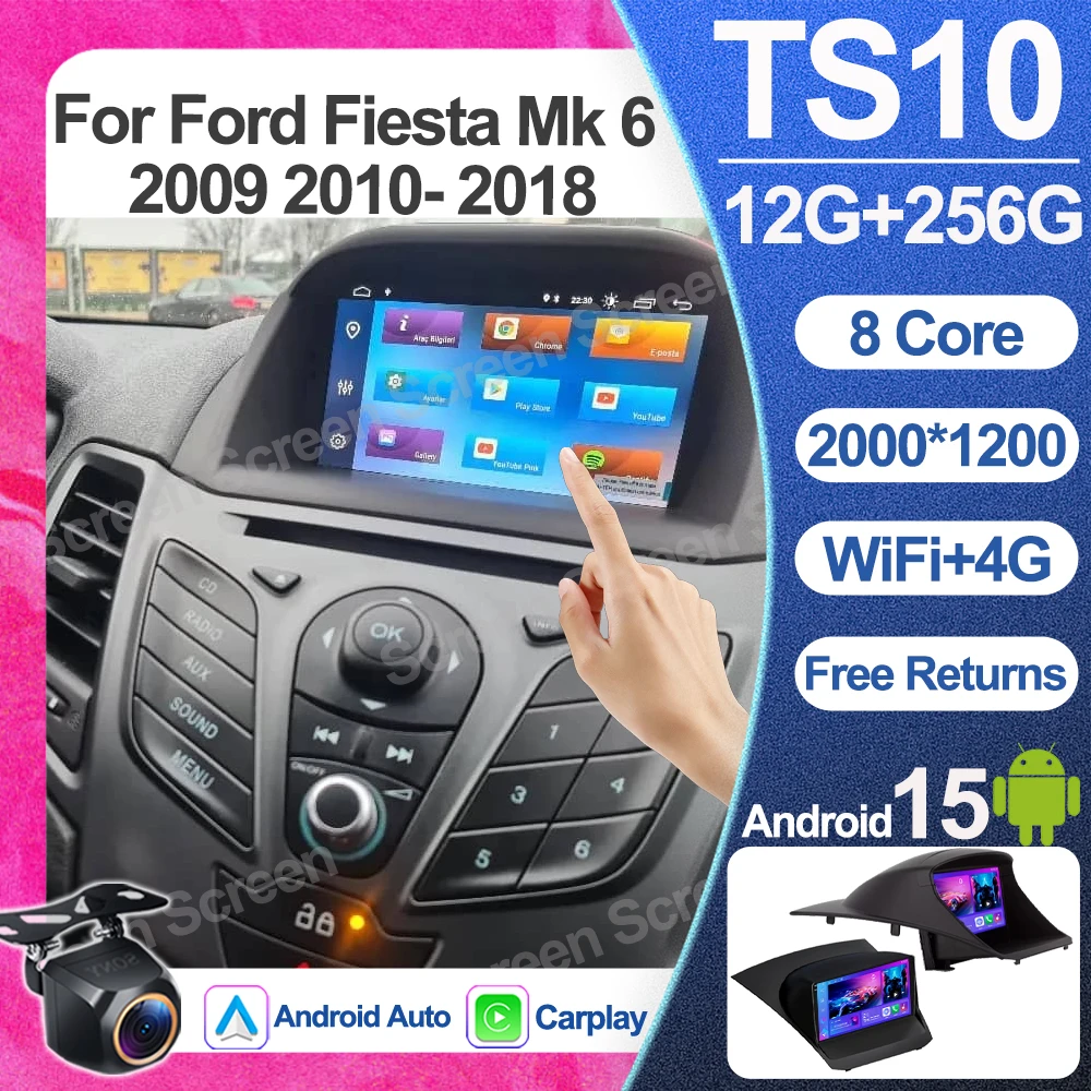 Android 16 para Ford Fiesta Mk 6 2009 2010 2011 2012 2013 2014 -2018, Navegação GPS, Reprodutor Multimídia 2din com Tela Touch e Bluetooth