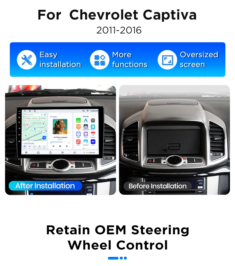 Junsun Android 15 Auto-Intelligenzsysteme für Chevrolet Captiva C140 Facelift 2011-2018 AI Wireless CarPlay für Apple Auto 9" – Detail 3