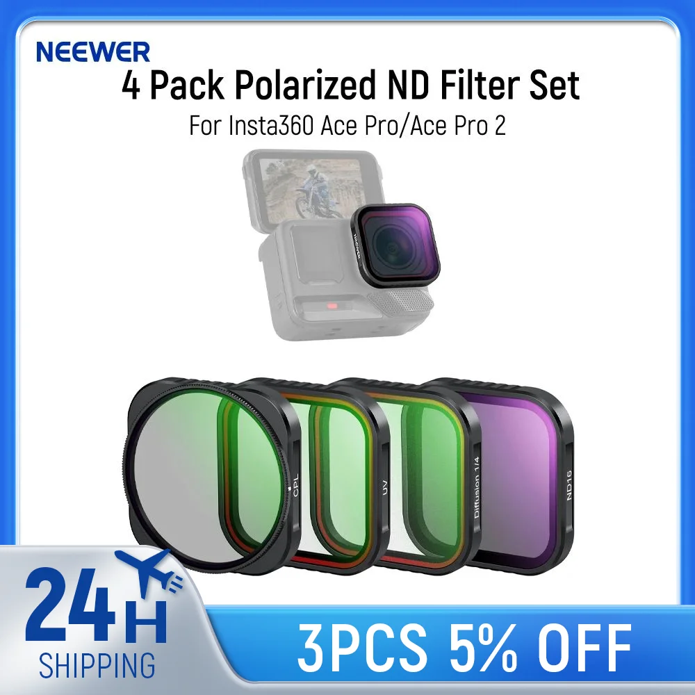 NEEWER 4 Pack Polarized ND Filter Set For Insta360 Ace Pro/Ace Pro 2, HD Optical Glass Lens Filter Action Camera Accessories