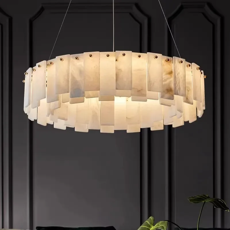 Marble chandelier villa showroom bedroom brass high-end marble chandelier