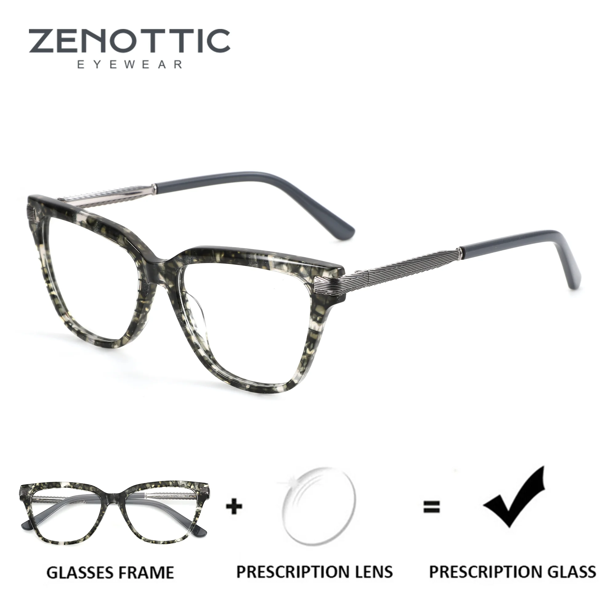 ZENOTTIC M Size Handmade Acetate Square Prescription Glasses Woman Optical Eyeglasses for Butterfly Anti Blue Light Photochromic
