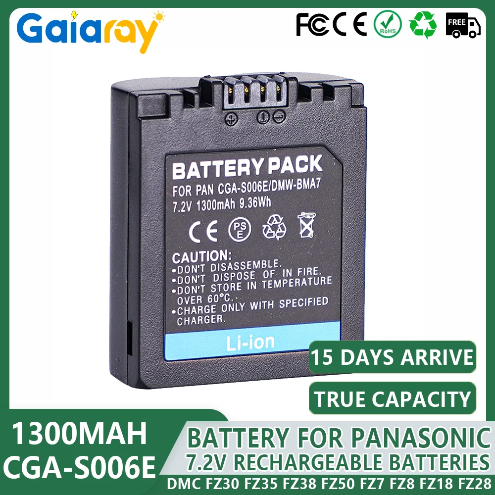 CGA-S006 CGR CGA S006E S006 S006A BMA7 DMW BMA7 Rechargeable Battery For Panasonic DMC FZ50 FZ7 FZ8 FZ18 FZ28 FZ30 FZ35 FZ38