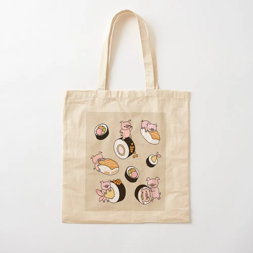 Giddy Piggies Love Sushi Tote Bag حقيبة تسوق قماشية حقيبة قماش حقائب كبيرة للنساء حقيبة حمل لطيفة #2