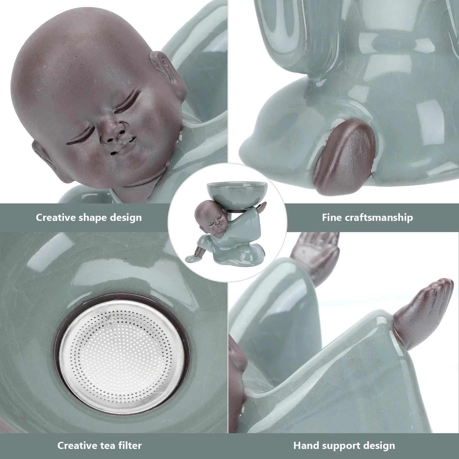 

1Set Ceramic Tea Leak Creative Monk Shape Desktop Ornament Practical Home Decoration Lovely Tea Pet Mini Monk Decor