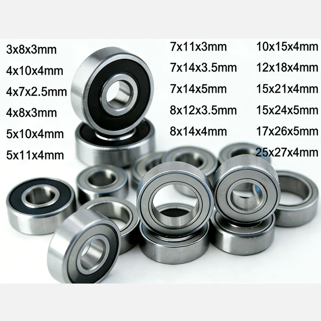 4Pcs Rubber Sealed Miniature Ball Bearings Kit 2x6x3 5x8x2.5 4x10x4 5x10x4 5x11x4 6x12x4 12x18x4mm For RC Car Toy Model