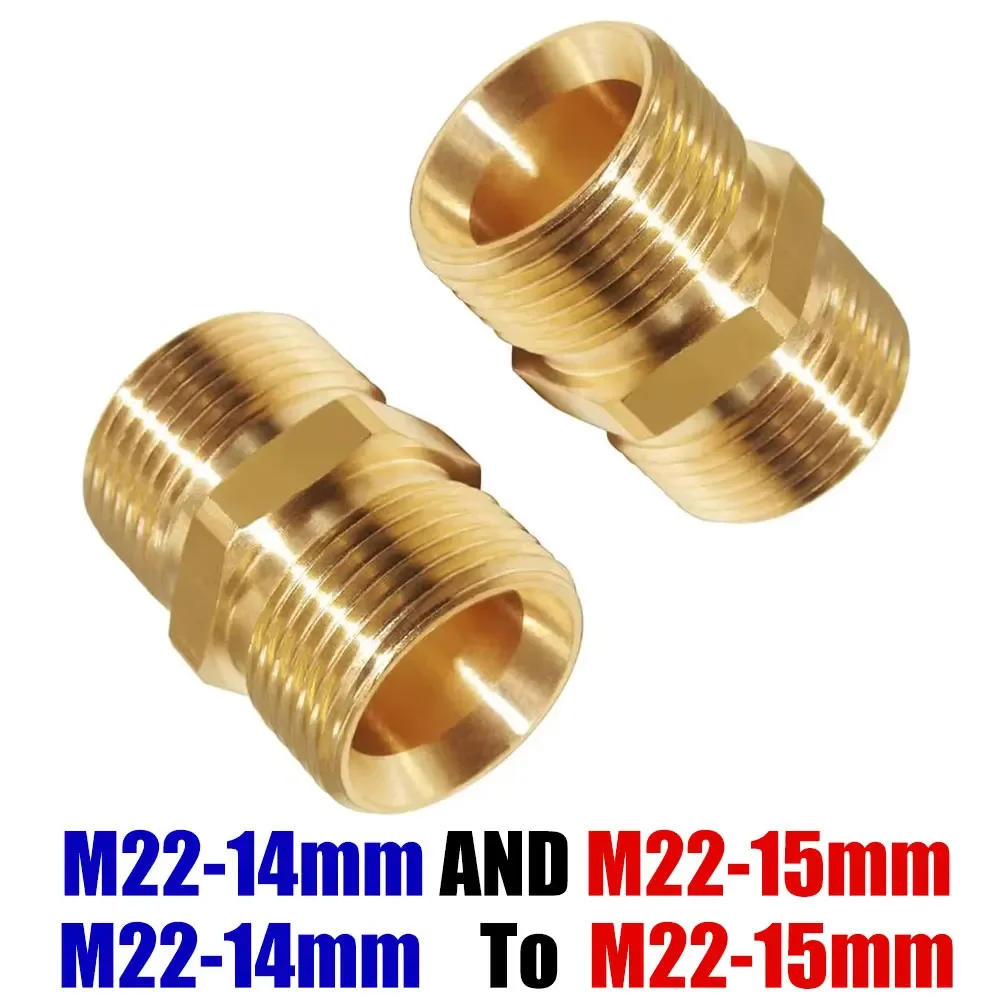 Brass M22 Hose Connector 15mm Female to 14mm Male, High Pressure Washer Extension Coupler Adapter for Power Washer Hose