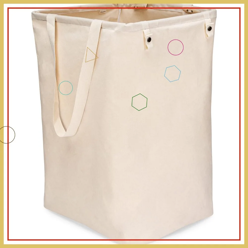 

Складная корзина для белья - высокая стоячая сумка из органического хлопка с ручками для ванной комнаты, спальни, детской комнаты