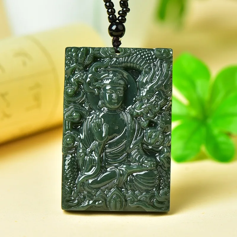 

Natural Exquisite Sapphire Guanyin Brand Pendant, Classic Ethnic Style Necklace Jewelry