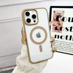 New Desert Gold Magsafe phone case for iphone 16 15 14 13 12 11 pro max plus Transparent pc Magnetic Wireless Charge cover