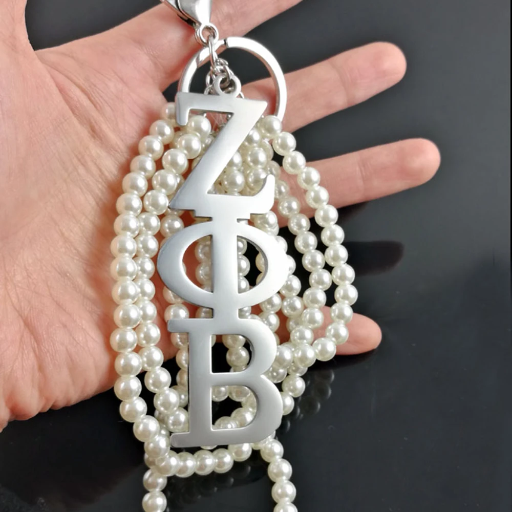 Greek Large Size Stainless Steel Sorority Logo Pearl ZETA Keychain