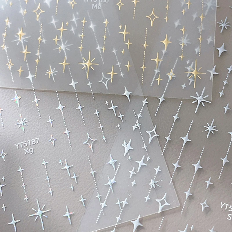 Ouro prata carimbado luz das estrelas laser glitter estrela bronzeamento strass alívio decorações da arte do prego adesivos manicure decalques