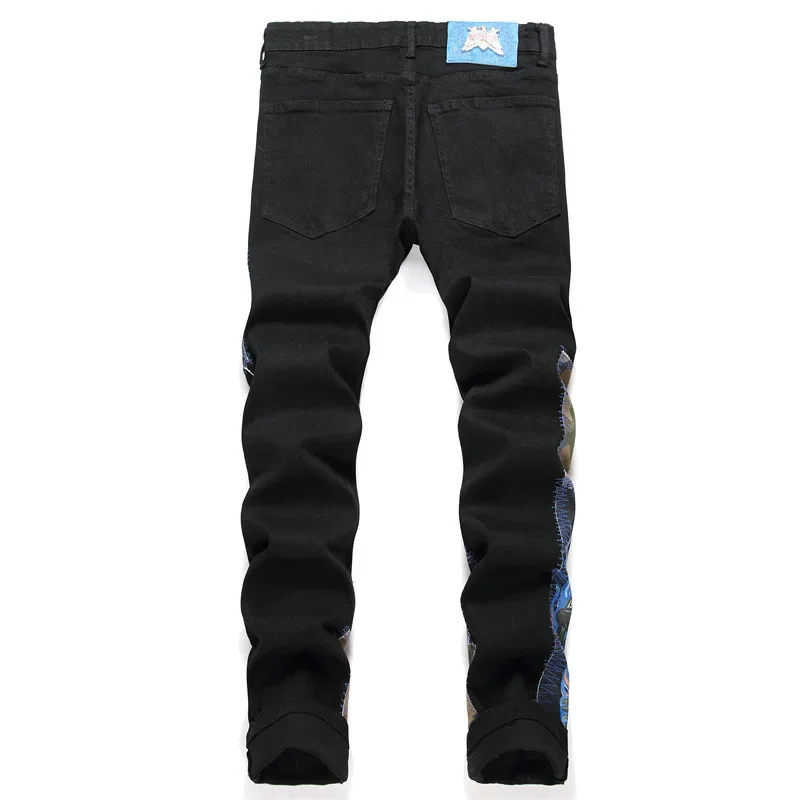 

Men's Punk Style Jeans Pants With Patchwork High Street Ripped Hip Hop Denim Trousers Streetwear Patched Distressed Bottoms