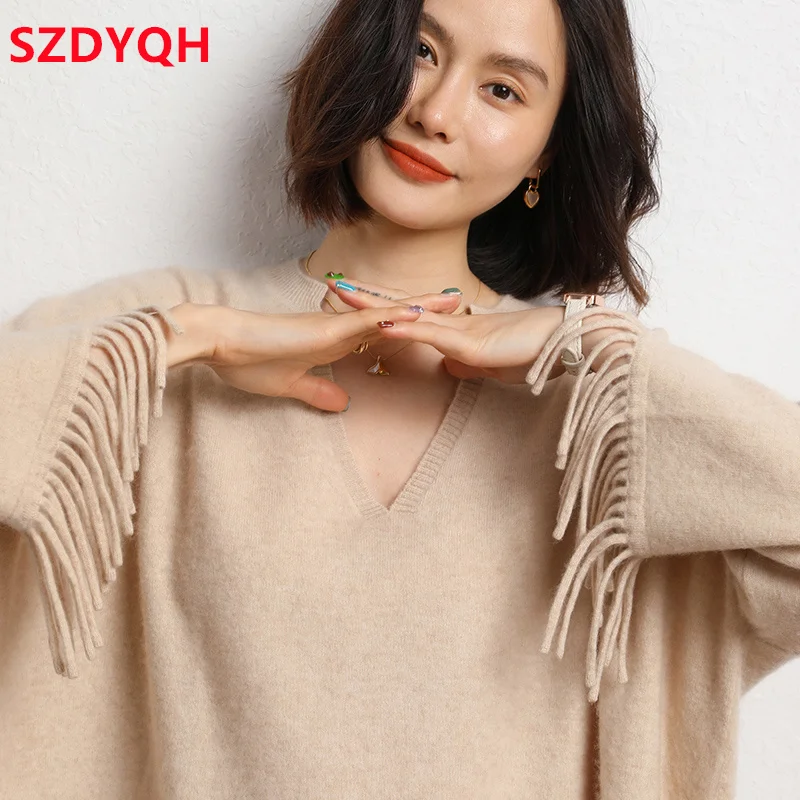 Hot Sale 100% Cashmere Sweaters Women\'s Loose Large Size Pullovers Autumn Winter Female Fashion Clothing Long Sleeve Soft Jumper