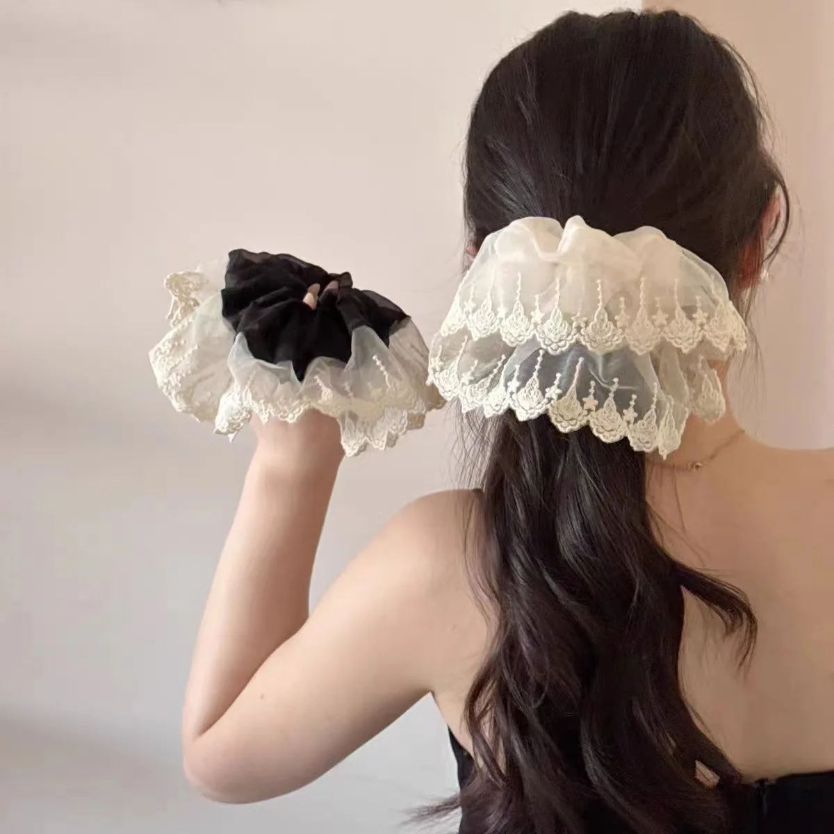 

Lace large intestine hair band women's mesh embroidered hair band