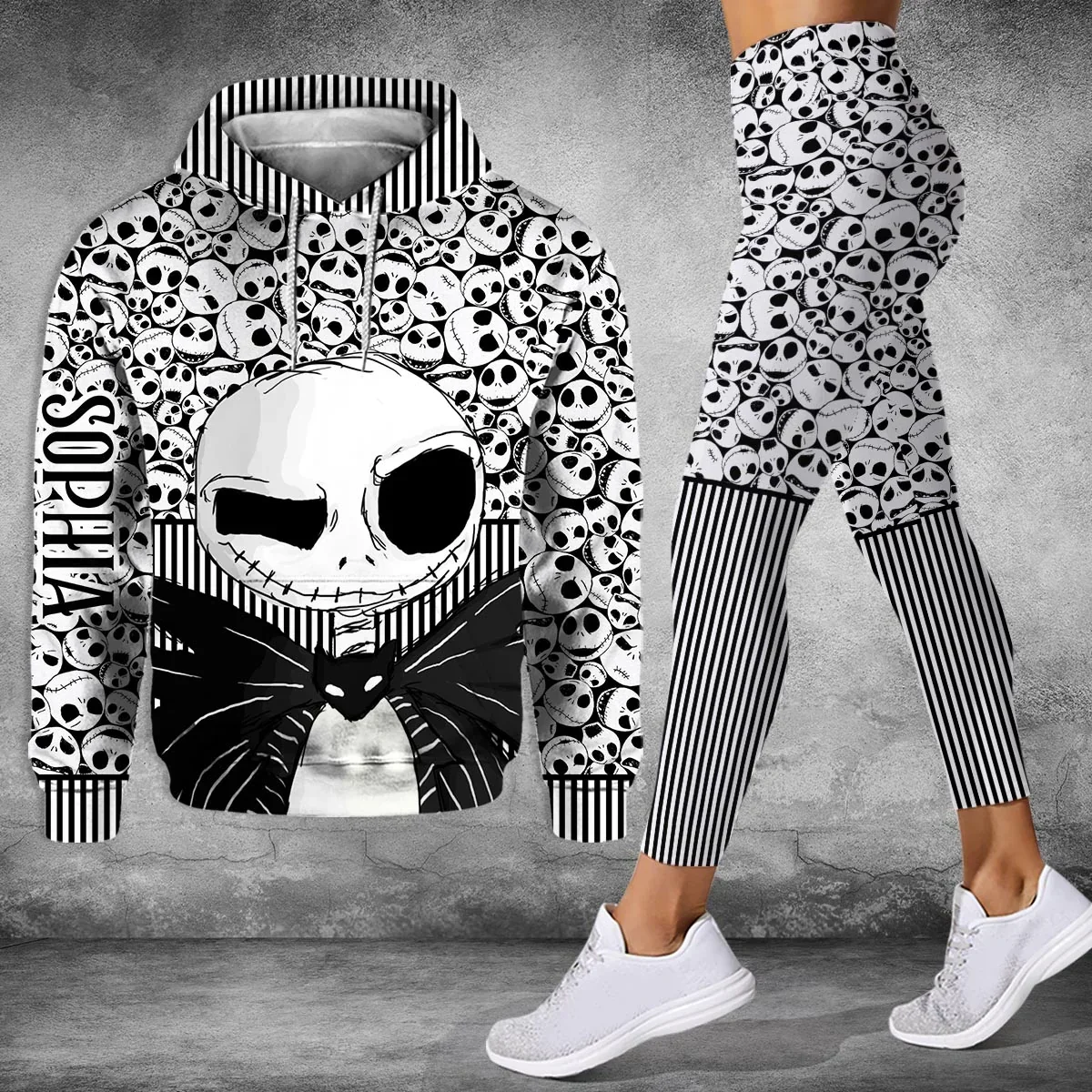 Ensemble de leggings et sweat à capuche pour femme, pantalon de yoga Disney, survêtement tendance, Jack Skellington