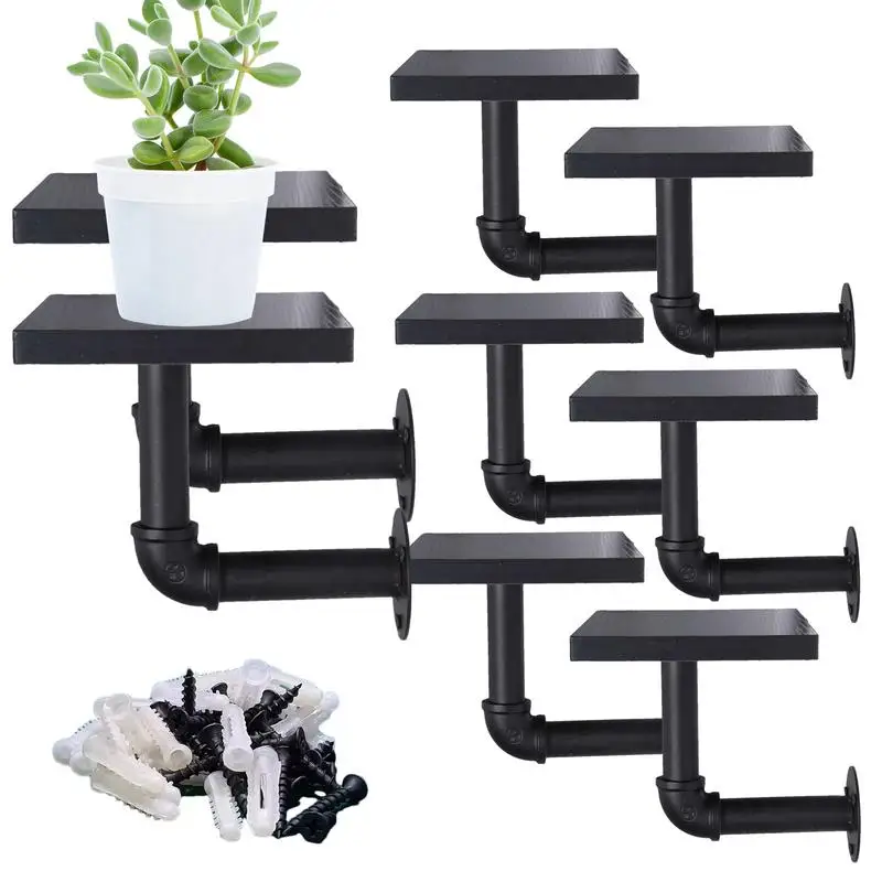 8pcs Industrial Pipe Shelf Brackets Rack Wall Mounted Storage Holders Racks Home Decor Retro Industrial Pipe Shelf Bracket Set