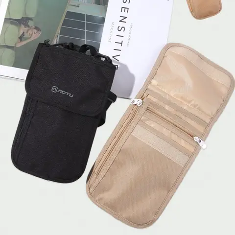 Portable Travel Accessories Travel Wallet Nylon Ticket Holder Travel Neck Pouch Zipper Khaki Black Passport Wallet ID Document