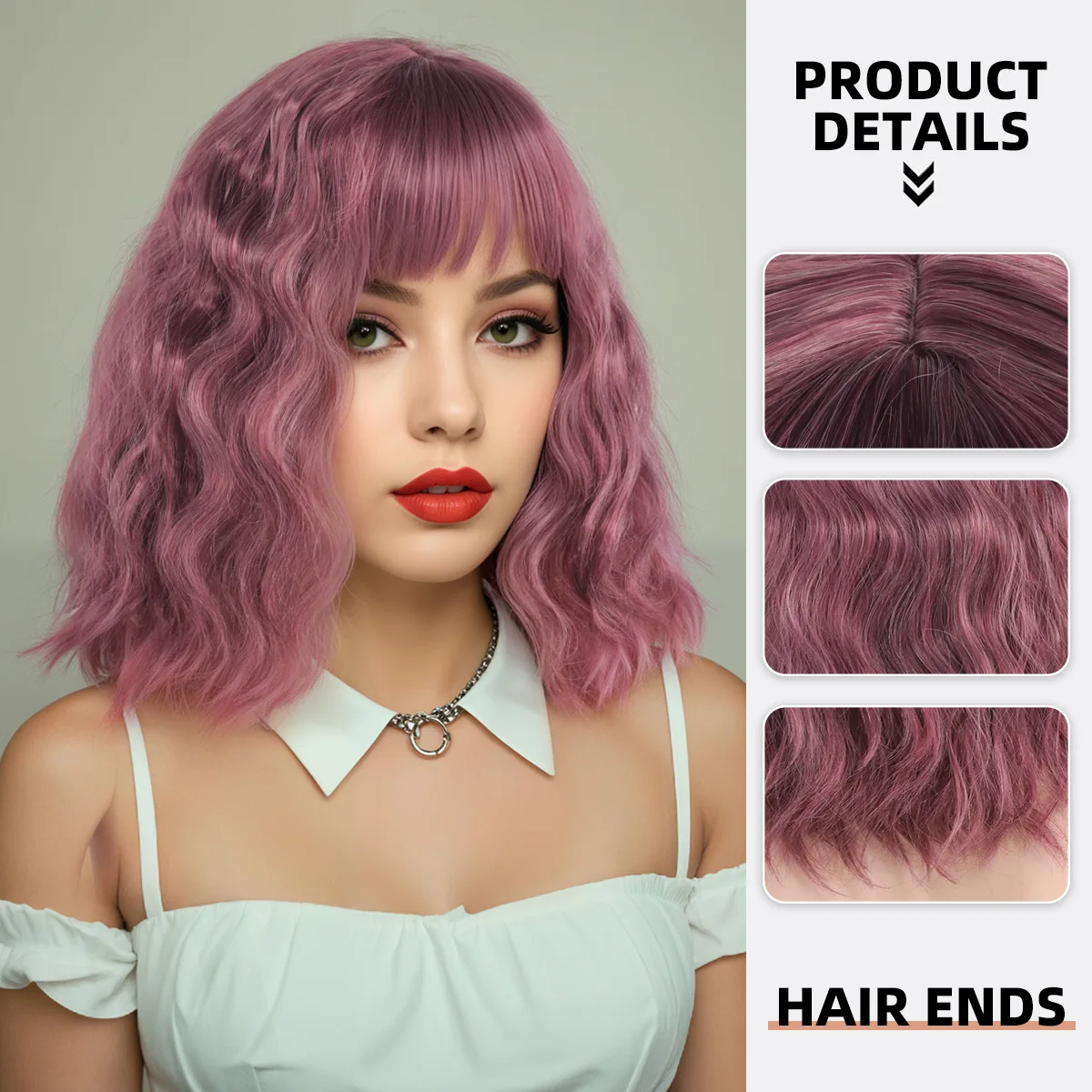 Cross border hot selling bob haircut, short curly bangs, short curly bangs, water ripple wigs-Synthetic fiber wig
