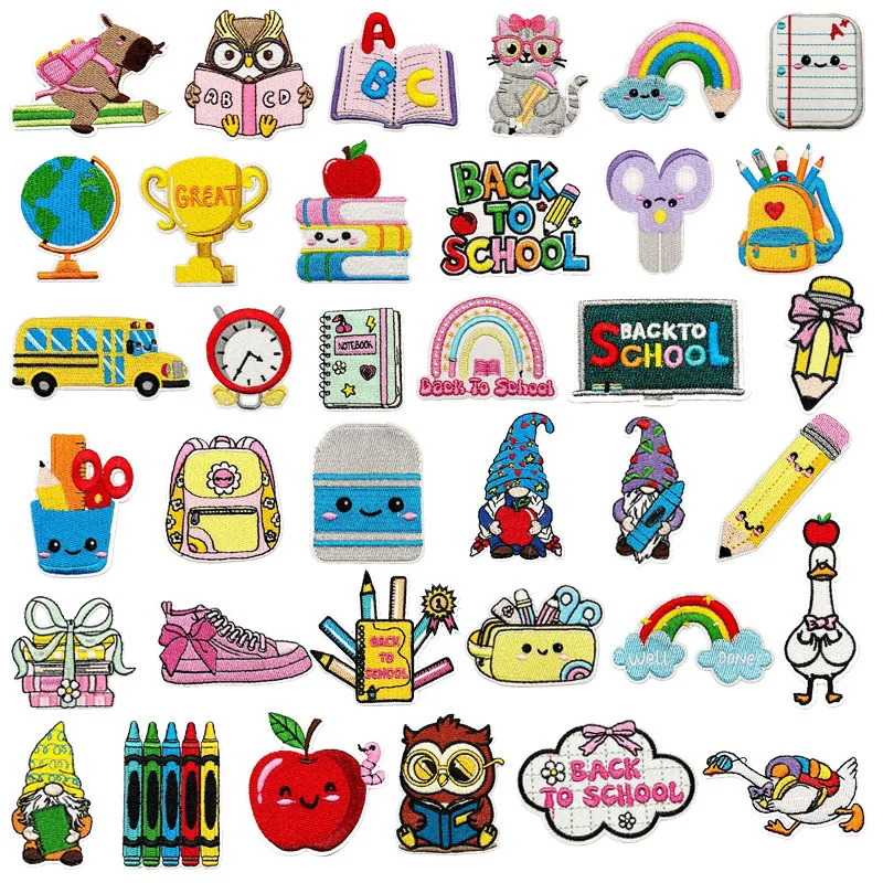Back to School Themed Embroidered Iron On Patches Clothing Accessories Bag Repair Patches For Students