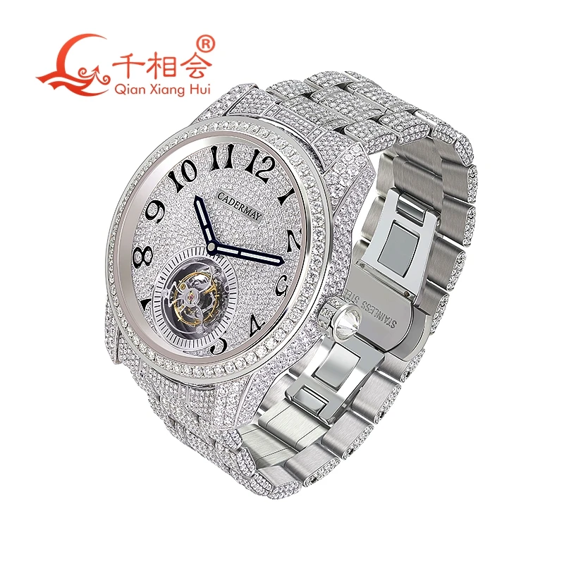 Montre-bracelet mécanique Moissanite pour homme, bijoux de luxe, D White, VVS