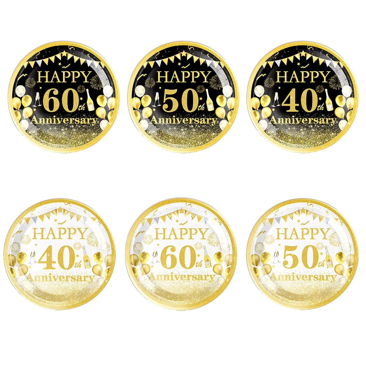 10pcs 40, 50, and 60 Anniversary Celebration Theme Tableware Paper Plate Disposable Anniversary Celebration Party Paper Plate