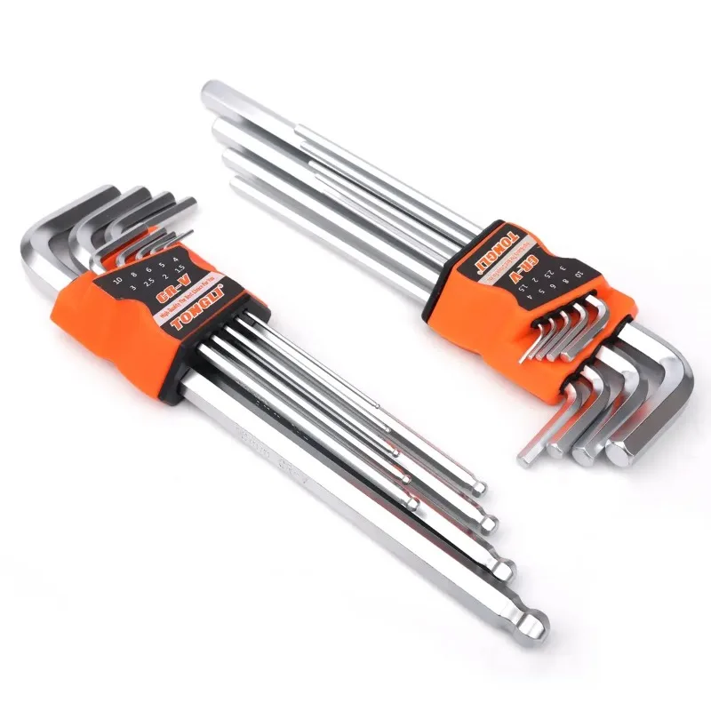 9-Piece Hexagon Socket Wrench Set Universal Metric Long Ballhead Flathead Screwdriver Automotive Repair Wrench Short Arm Tools